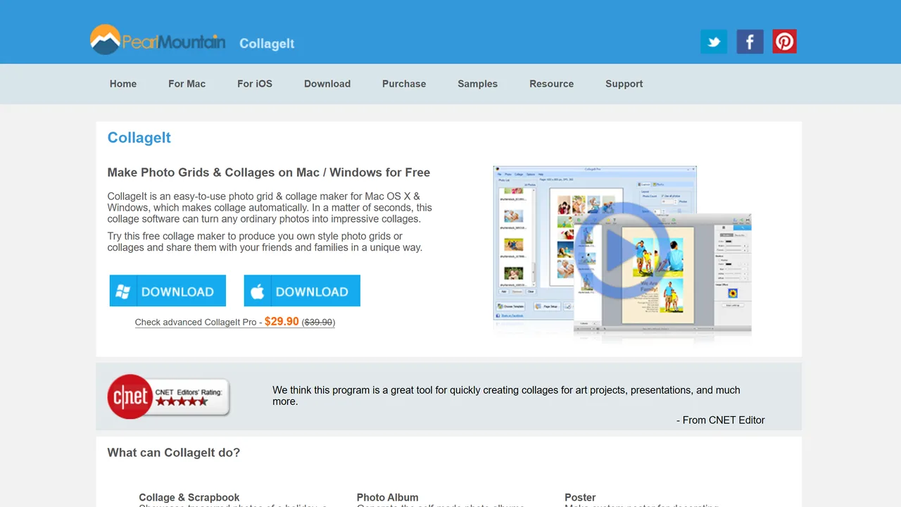 CollageIt, capture de septembre 2026 Le site de CollageIt, qui présente son logiciel de collage pour Mac et Windows