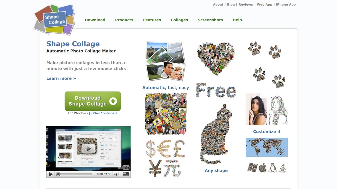 Shape Collage, capture de septembre 2026 Le site de Shape Collage, qui montre ses collages en forme